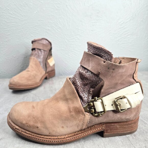 A.S.98 Airstep Moto Ankle Boots 5.5-6 Leather Distressed Western Grunge Booties - Picture 1 of 11